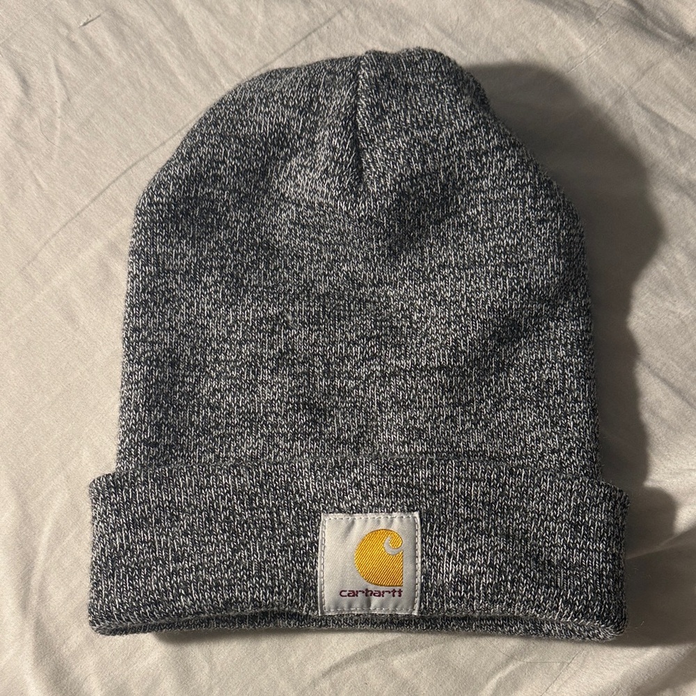 Carhartt Gray Marled Cuffed Beanie with Yellow Patch